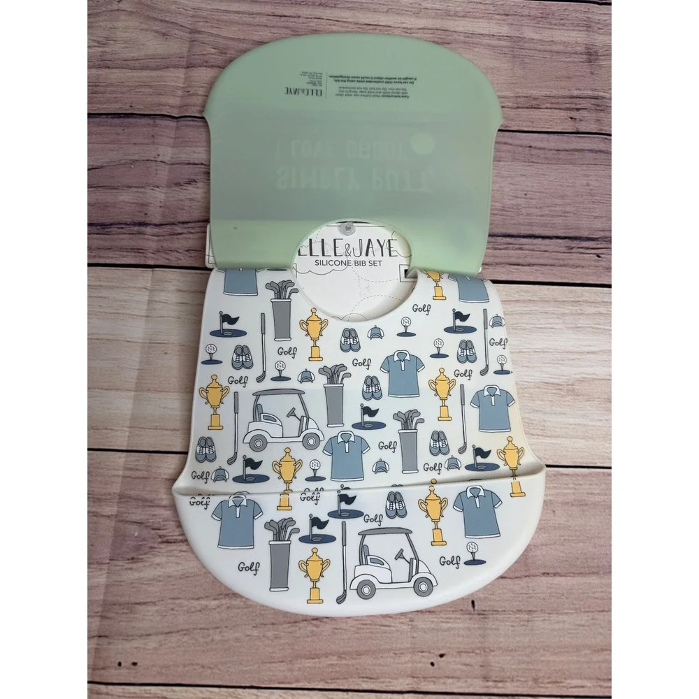 Elle & Jaye 2pc Silicone Bib Set Simply Putt I Love Daddy Golf Theme Sage Green
